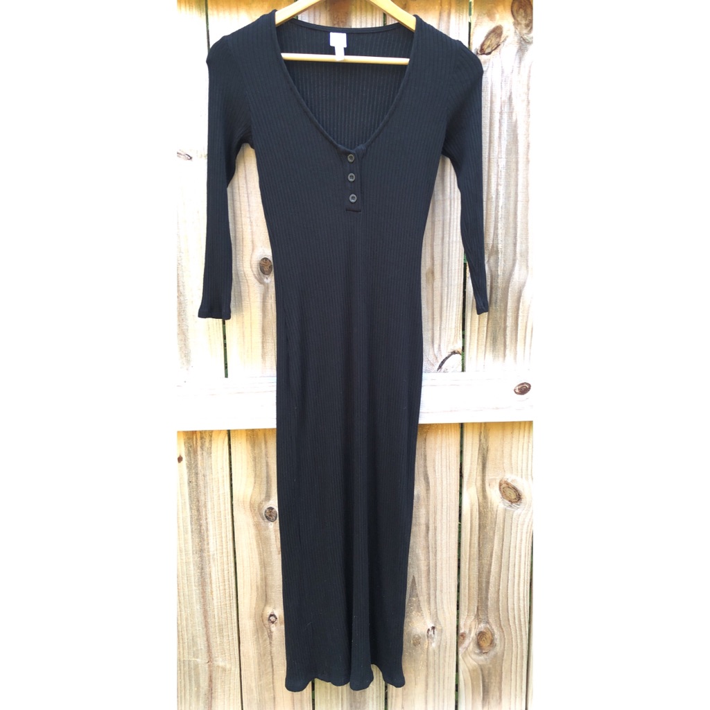 Rachel Palley Black Long Sleeved V-Neck Ribbed Maxi Dress